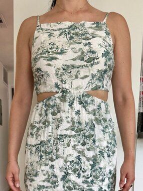 Green Crinkle Textured Cutout Abercrombie Maxi Dress Floral Print